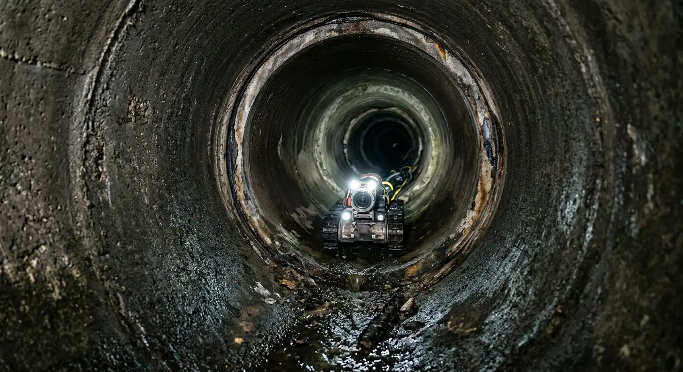Robotic sewer camera inspecting pipe interior for Sewer Line Repair in Rodeo