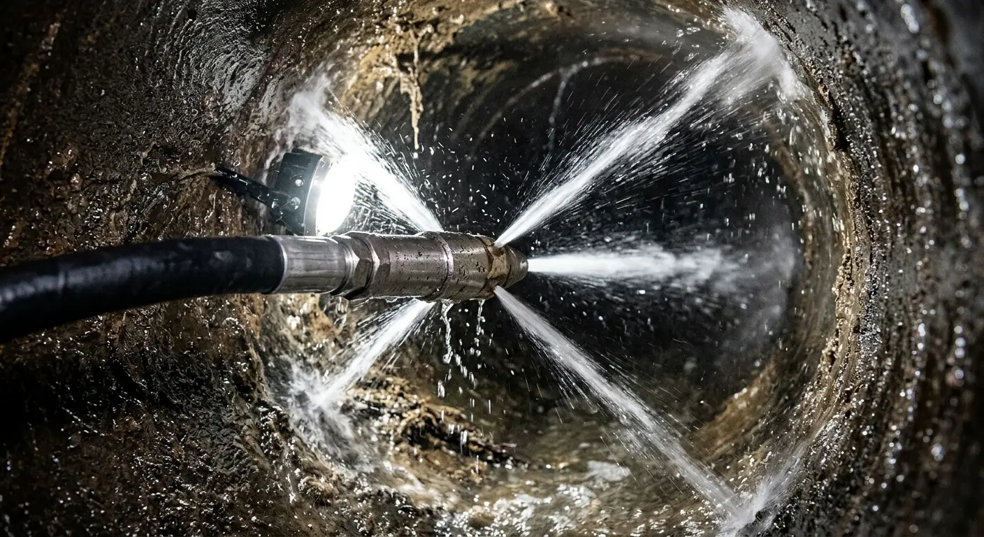 High-pressure hydro jetting nozzle cleaning sewer pipe for Sewer Cleanout in Rodeo